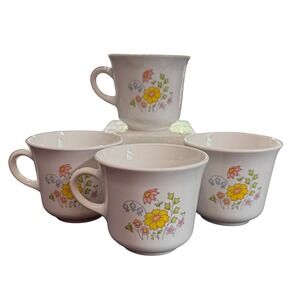 Vintage Corelle Mugs Set of‎ 4 Spring Meadow Floral Coffee Tea Cup 70s Retro